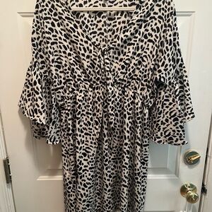Umgee Black and Off White Leopard Print Dress Sz S